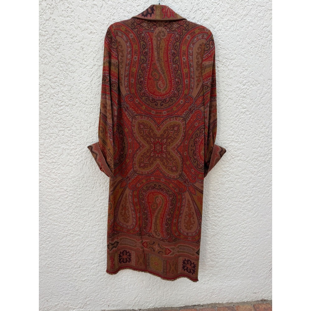 Vintage Ralph Lauren Wool Silk Paisley Tapestry Duster Coat Red Made in Italy - Picture 2 of 12